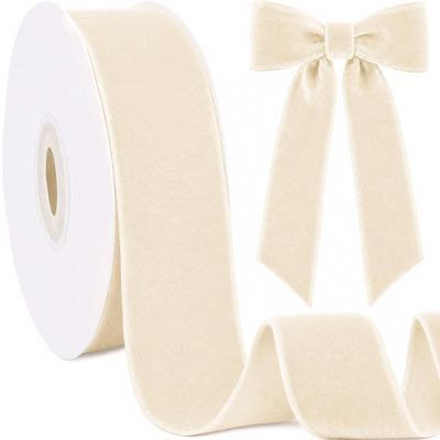 Beige Velvet Ribbon for Christmas Tree, 1.5 Inch x 10 Yards
