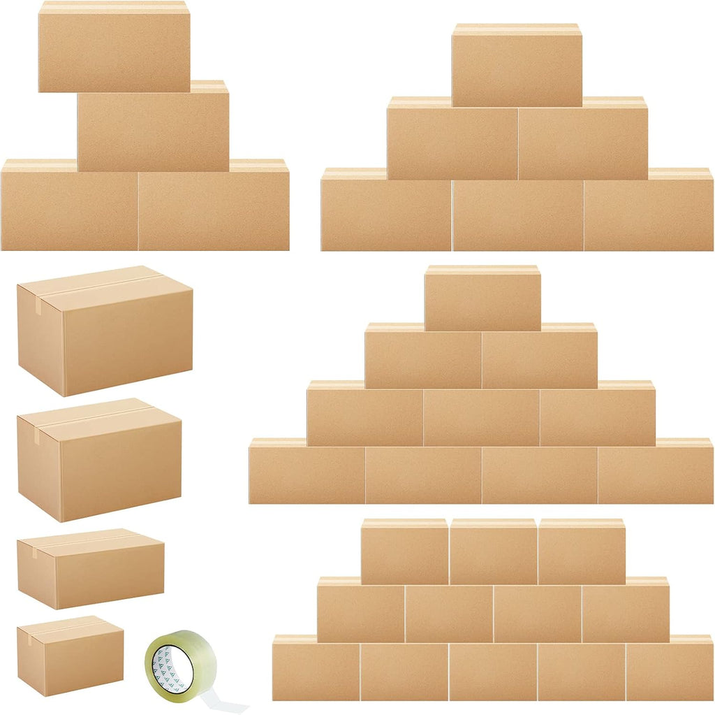 32 Pack Shipping Boxes Assorted Size Corrugated Cardboard Moving Box