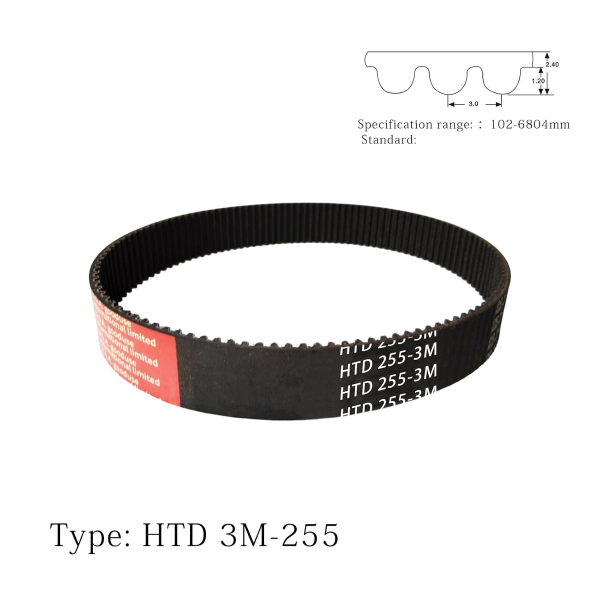 4pcs 255-3M-9 HTD Timing Belt, 255mm Length x 9mm Width x 2.4mm Height, 3mm Pitch, 85 Teeth，Closed Loop Pulley Timing Belt