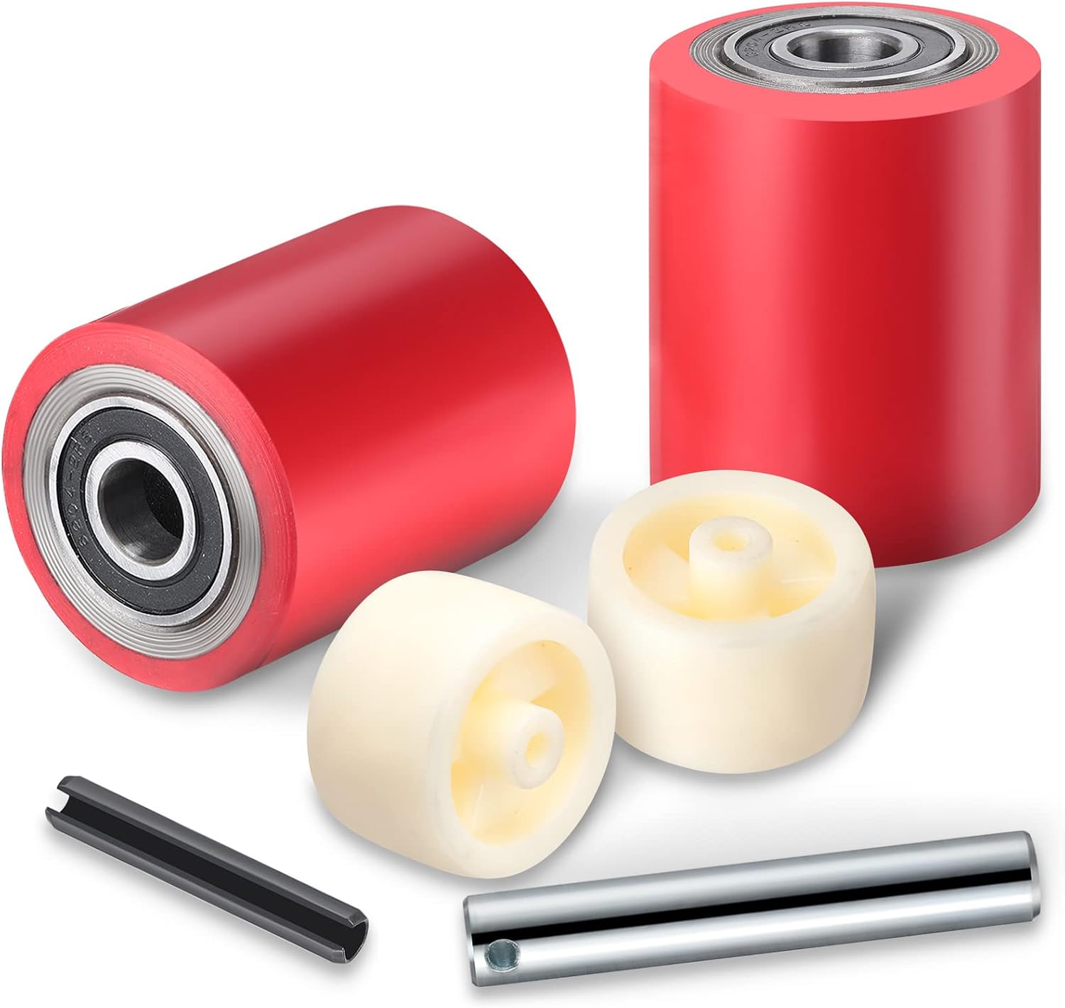 12 Pcs Pallet Jack/Truck Load Wheels Full Set 3" x 3.7" with Bearings Axles and Entry Exit Roller(Red)