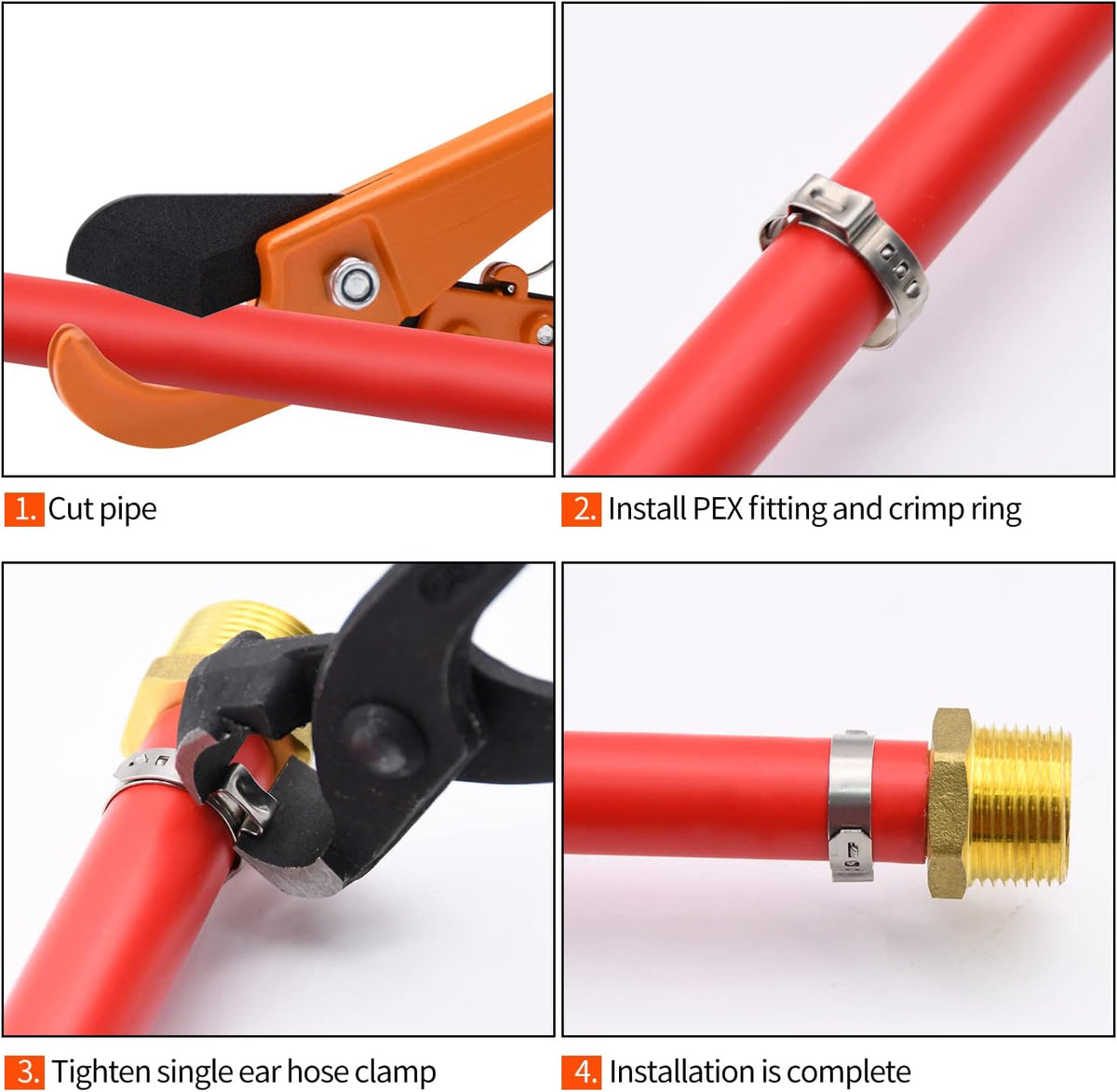 200 Pack 1/2" PEX Cinch Clamps, Stainless Steel Single Ear Hose Clamps