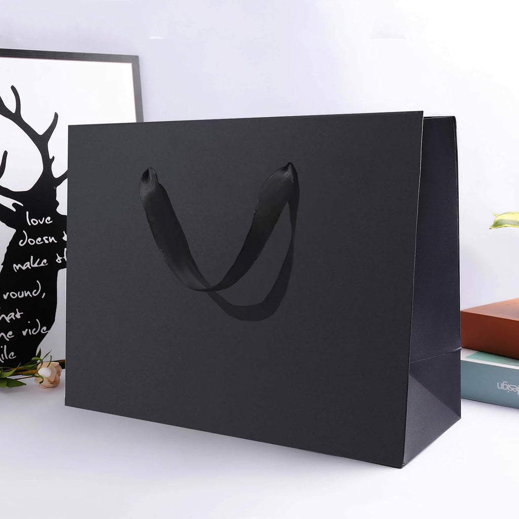 10 PCS Extra Large Black Gift Bags with Handle 16x6x12in