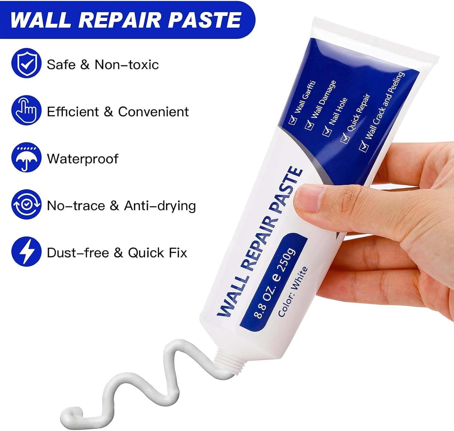 Drywall Repair Kit – Wall Repair Paste for Cracks & Holes, Fast-Drying Spackle with Scraper & Sandpaper