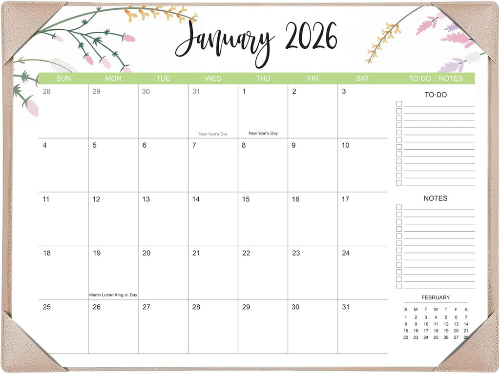 Desk Calendar 2026 with Desk Mat – 22" x 17" Large Desk Pad Calendar Runs from January 2026 to June 2027, Floral