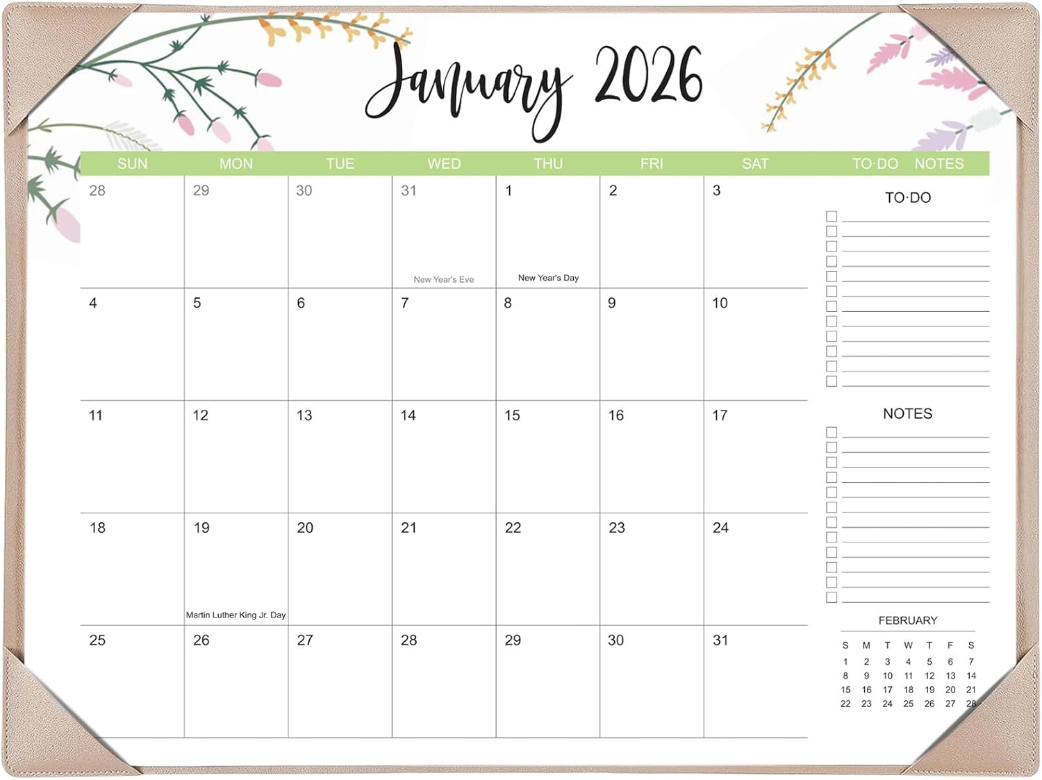 Desk Calendar 2026 with Desk Mat – 22" x 17" Large Desk Pad Calendar Runs from January 2026 to June 2027, Floral