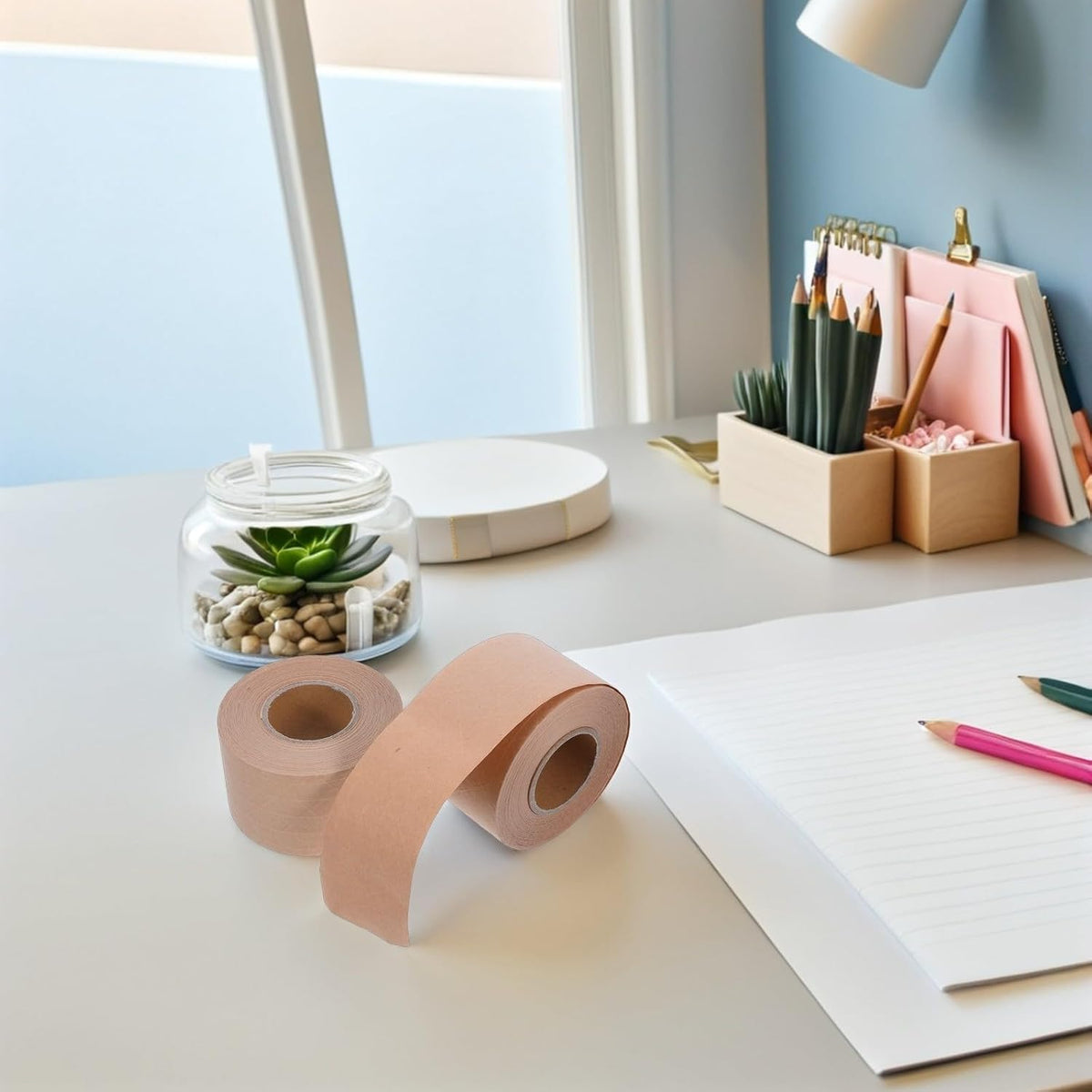 2 Rolls Kraft Paper Tape, Water Activated Heavy Duty Carton Sealing