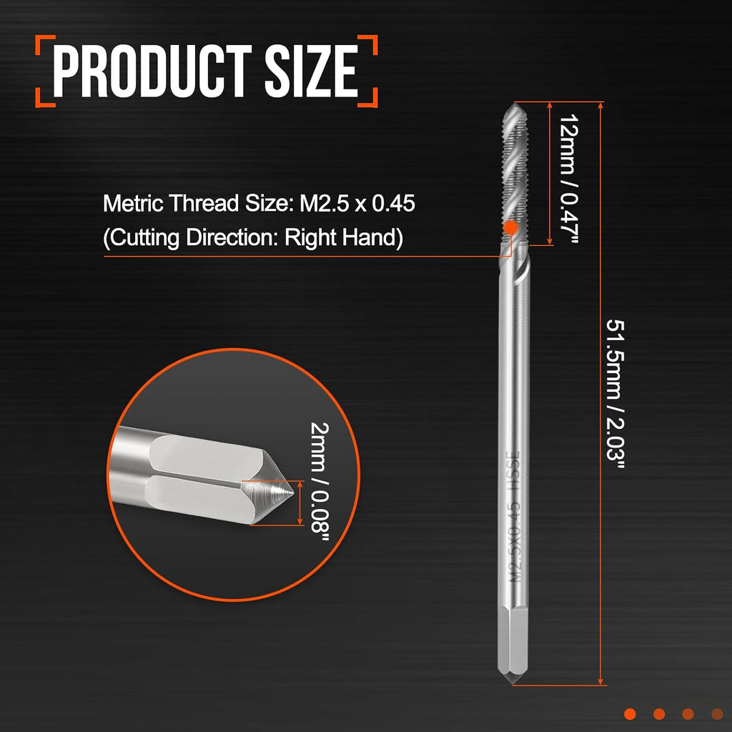 M2.5 x 0.45 Spiral Flute Thread Tap M35 High Speed Steel Polished
