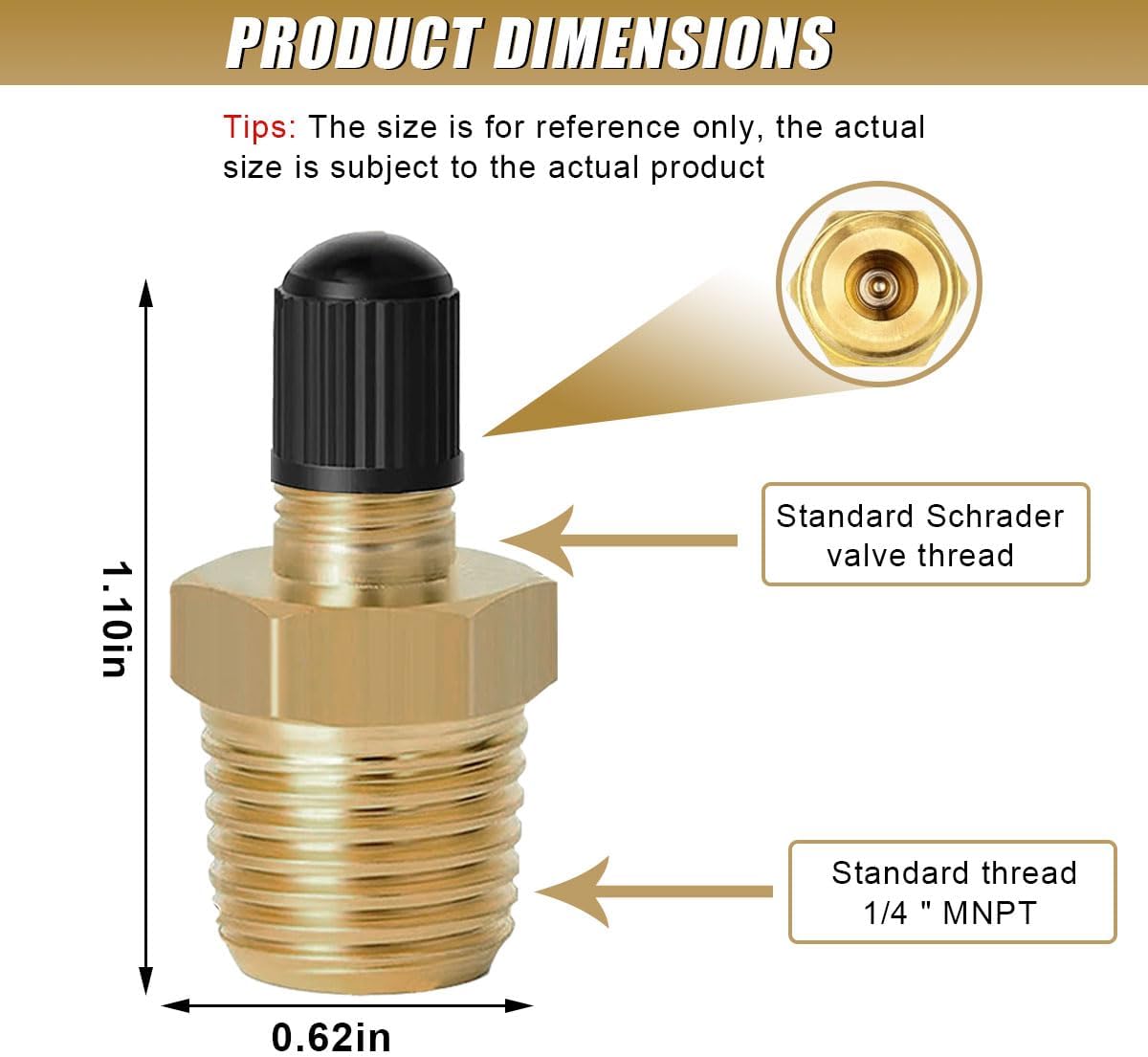 Brass Air Inflator Adapter, Tire Inflator Connector with Valve Stem
