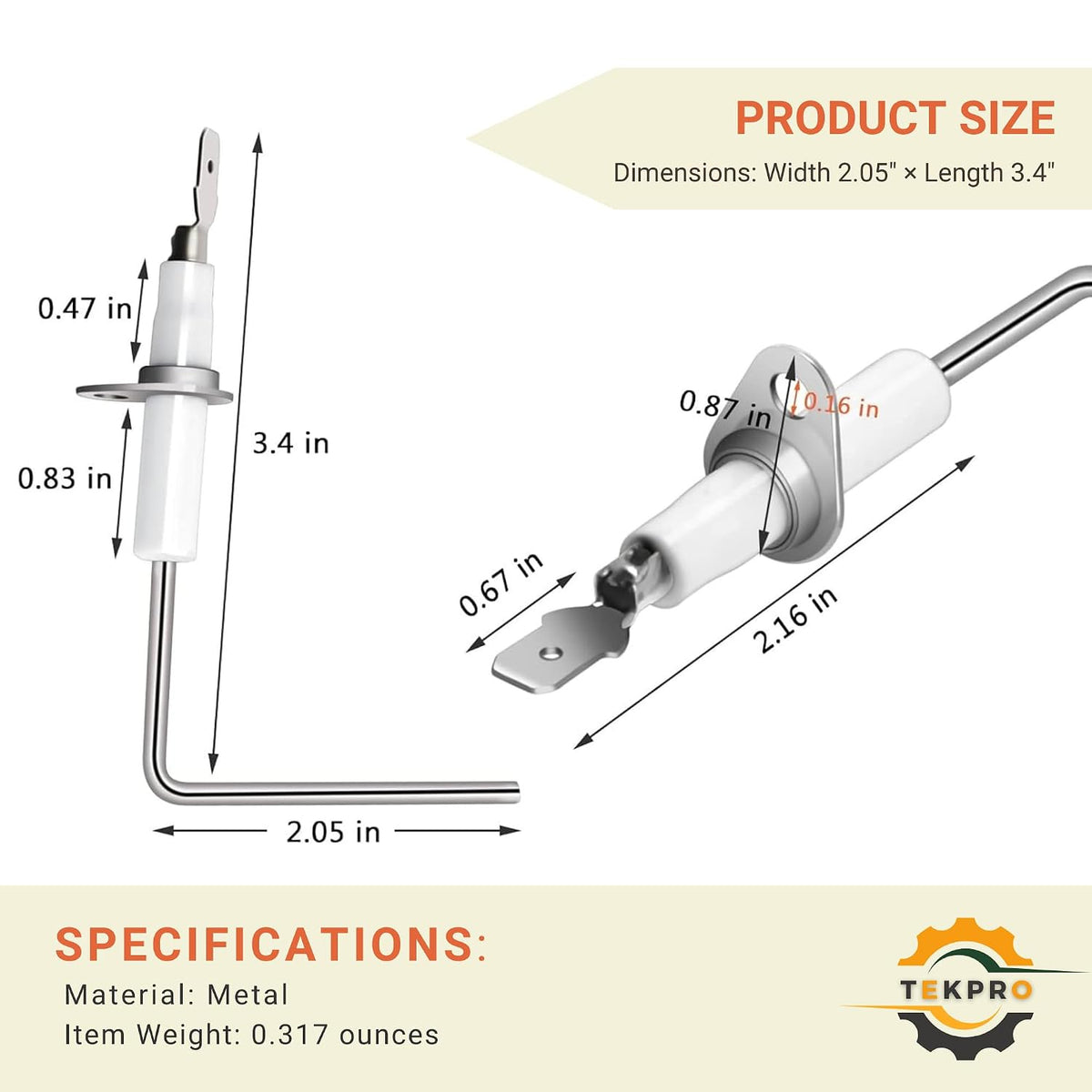 SEN01114 Flame Sensor Rod, Fits Trane/American Standard, Stainless Steel