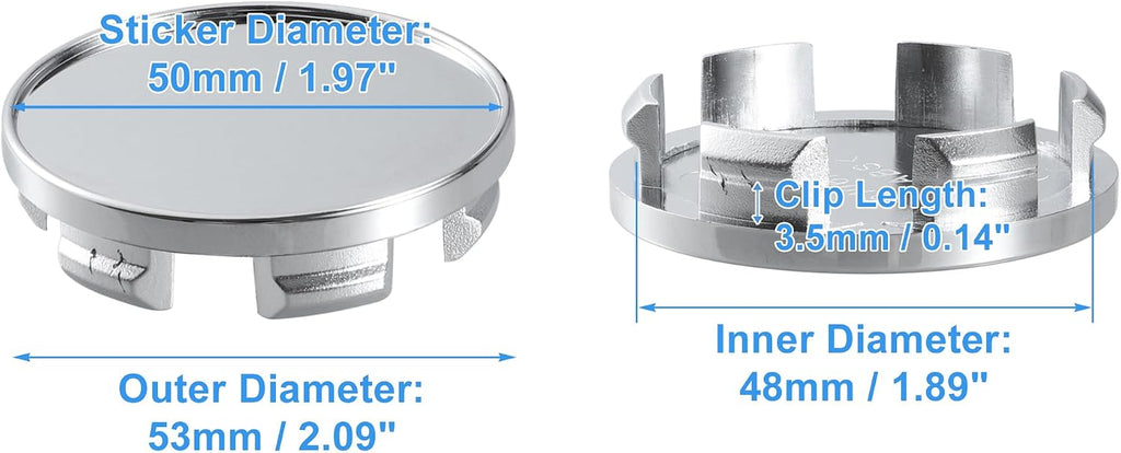 48mm Inner Diameter 6 Clips 53mm Overall Outer Diameter Wheel Rim Hub Center Caps Cover Silver Tone - Pack of 4 | 6