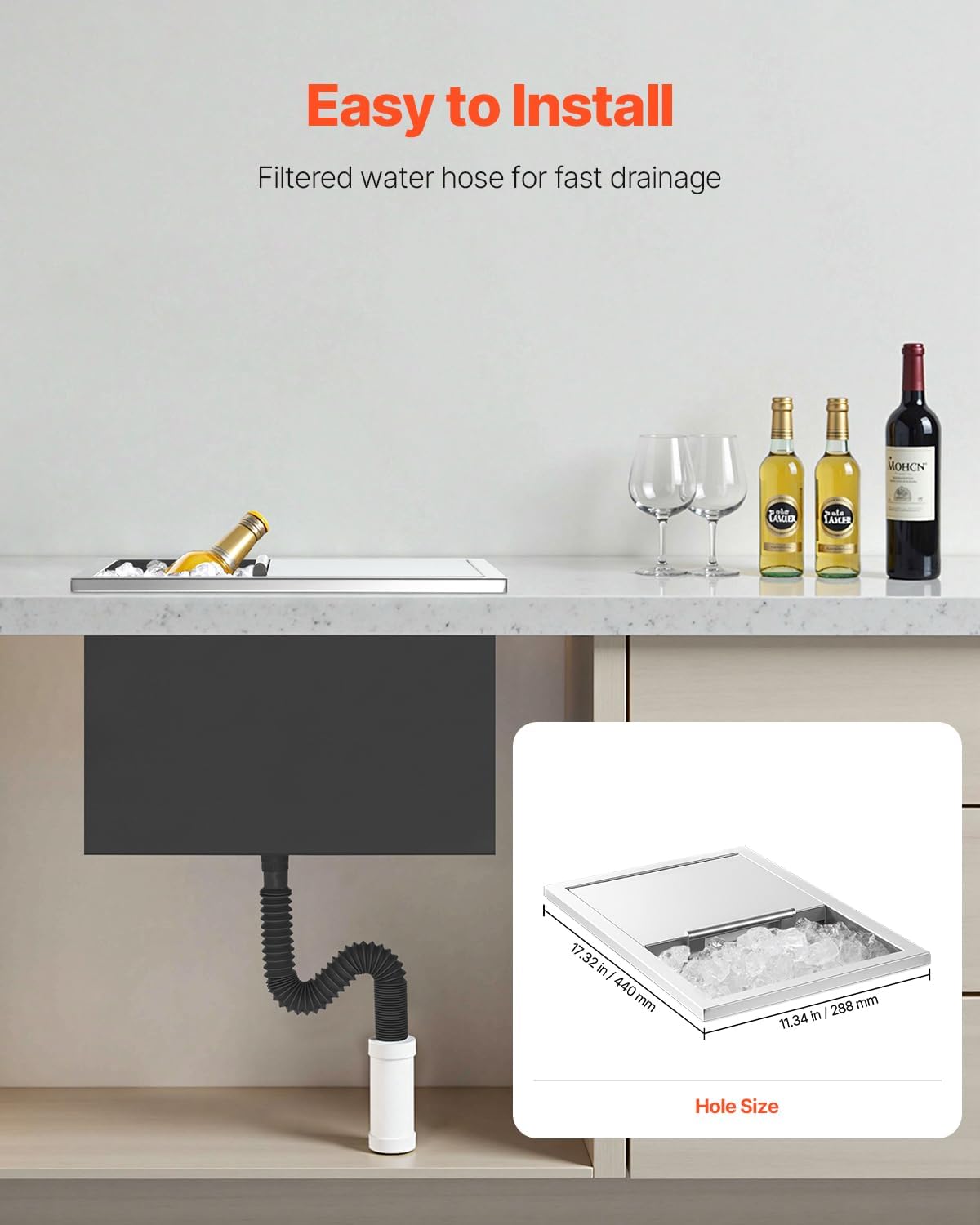 Drop in Ice Chest, Stainless Steel Drop in Cooler, Commercial Ice Bin with Lid for Outdoor Kitchen Patio Bar