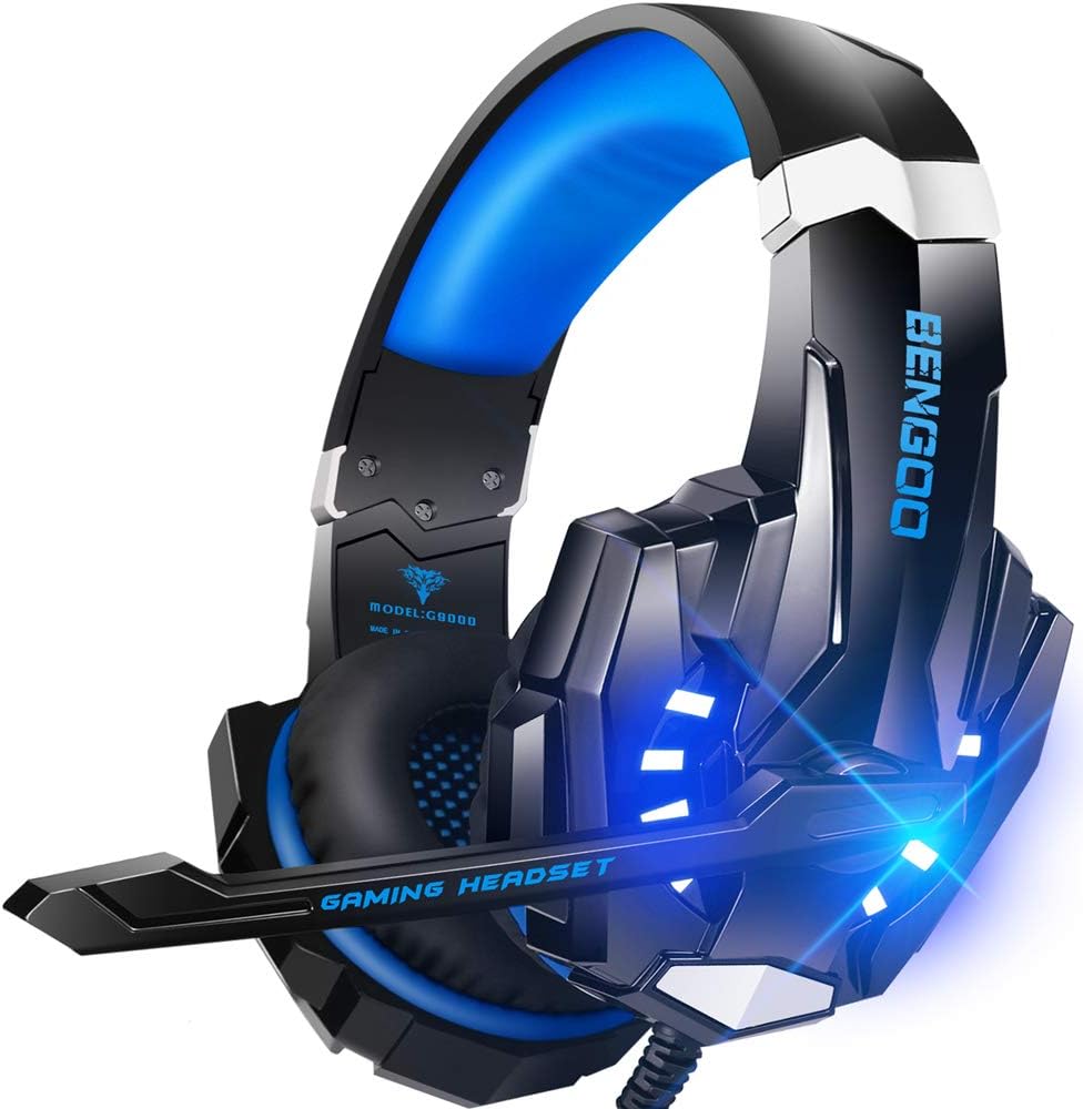 G9000 Stereo Gaming Headset for PS4 PC Xbox One PS5 Controller, Noise Cancelling Over Ear Headphones with Mic, LED