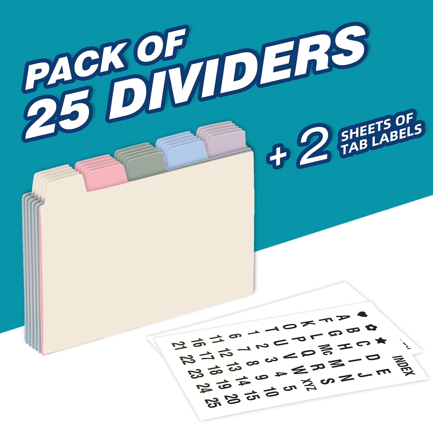 4"x6" Plastic Index Card Dividers, Pastel Colors, 25 Pack | Heavyweight, A-Z, Made of Polypropylene, Alphabetical