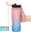 24 OZ Motivational Kids Water Bottle With Time Marker,Straw Lid,Leak Proof, Tritan BPA Free Sports Water Bottle