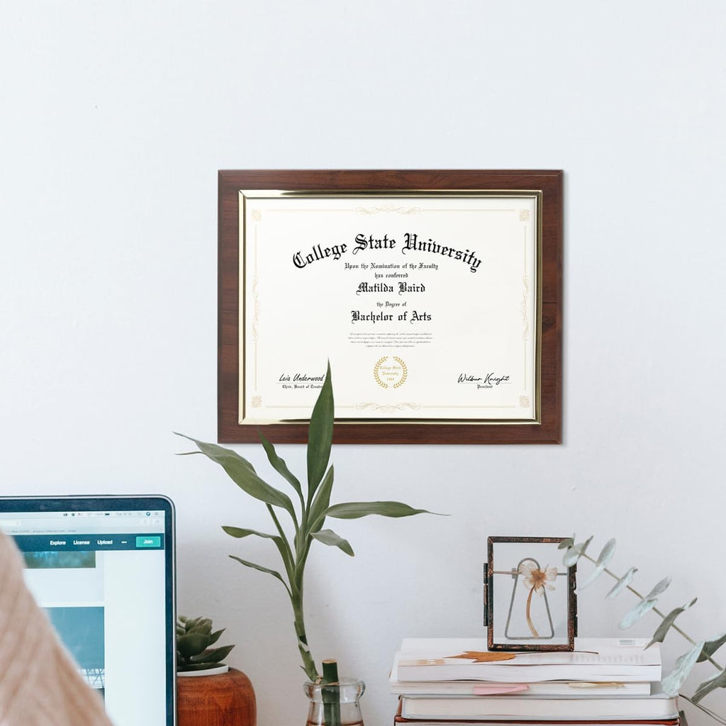 10.5 x 13" Certificate Display Plaque - Offered in Coated Cherry Wood with an 8.5 x 11" Gold Frame - Slide in your