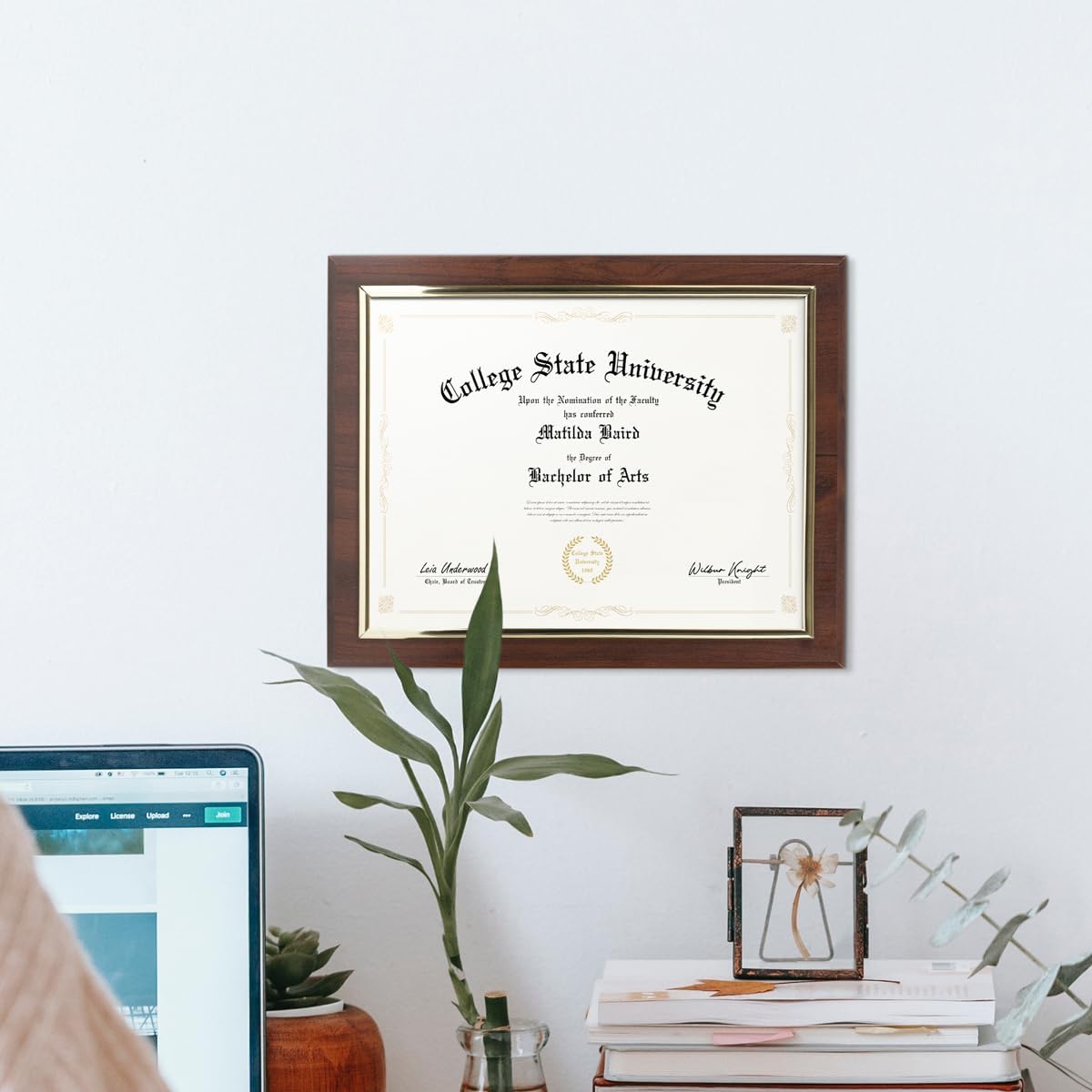 10.5 x 13" Certificate Display Plaque - Offered in Coated Cherry Wood with an 8.5 x 11" Gold Frame - Slide in your