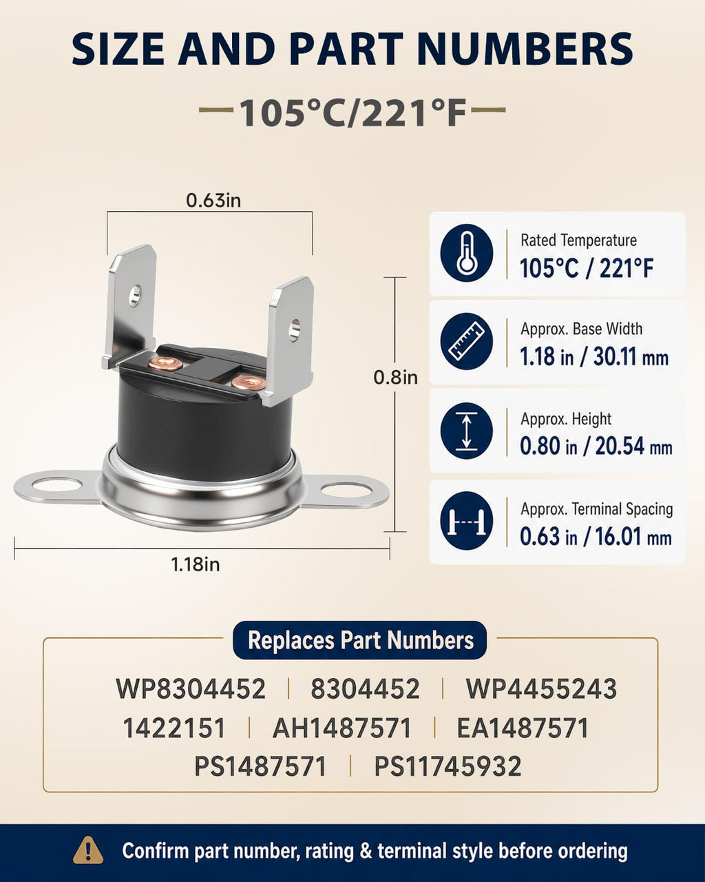 WP8304452 Oven Thermal Fuse Compatible with Whirlpool KitchenAid Maytag