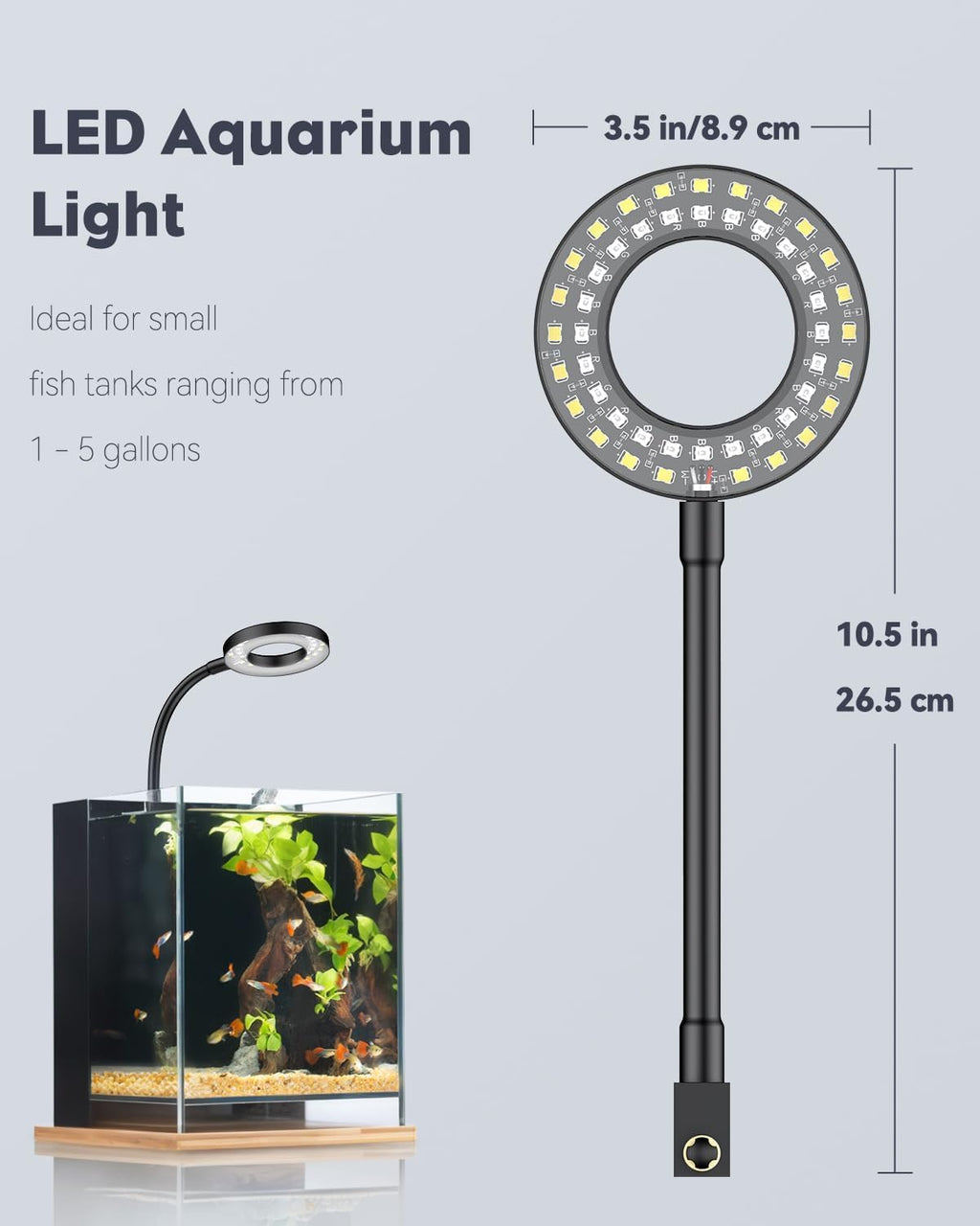 6 W LED Aquarium Light for 1 to 5 Gallon Fish Tanks Clip On Fish Tank Light USB Moving Aquarium Lamp with Full