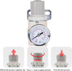 1/4"NPT Air Filter Regulator Combo Piggyback, Water-Trap Air Tool Compressor Filter with Gauge AFR2000