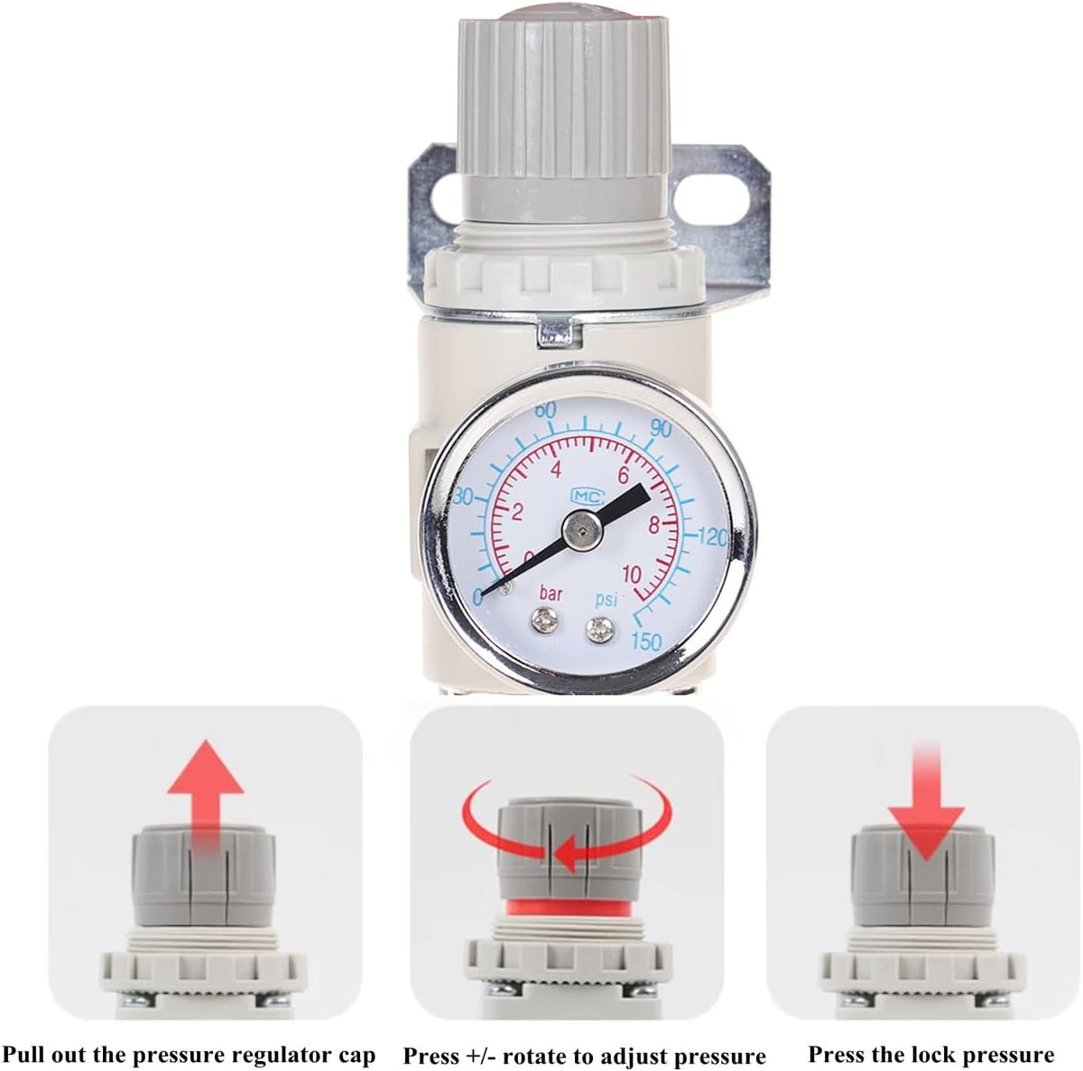 1/4"NPT Air Filter Regulator Combo Piggyback, Water-Trap Air Tool Compressor Filter with Gauge AFR2000