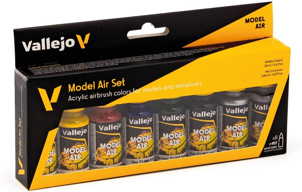 Model Air Basic Colors | Acrylic Paint Set | Pre Thinned Airbrush Ready Formula | 8 Basic Shades | Non-Toxic Water