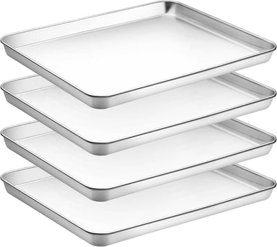 Stainless Steel Baking Sheet Set of 4, Large Baking Pan & Cookie Sheet & Baking Tray for Oven, Half Sheet Pan, Size