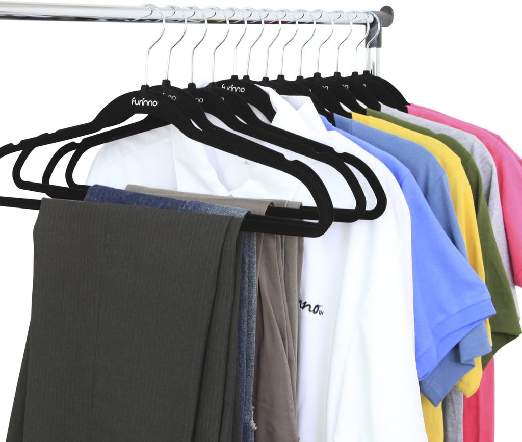 Velvet Suit Hangers, 50 Pack Non-Slip Clothes Hangers, Slim Space Saving Design with Pants Bar, 360 Swivel Hook