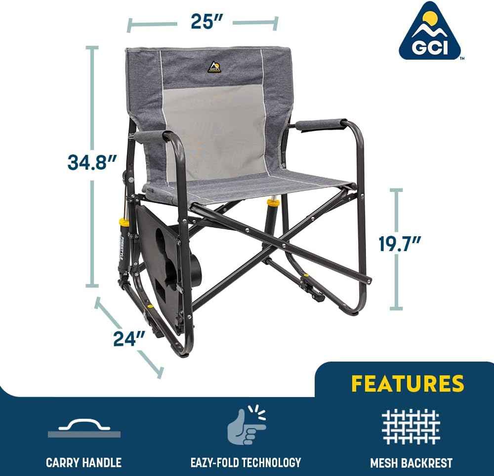 Freestyle Rocker with Side Table Camping Chair | Portable Folding Rocking Chair with Solid, Durable Armrests, Drink