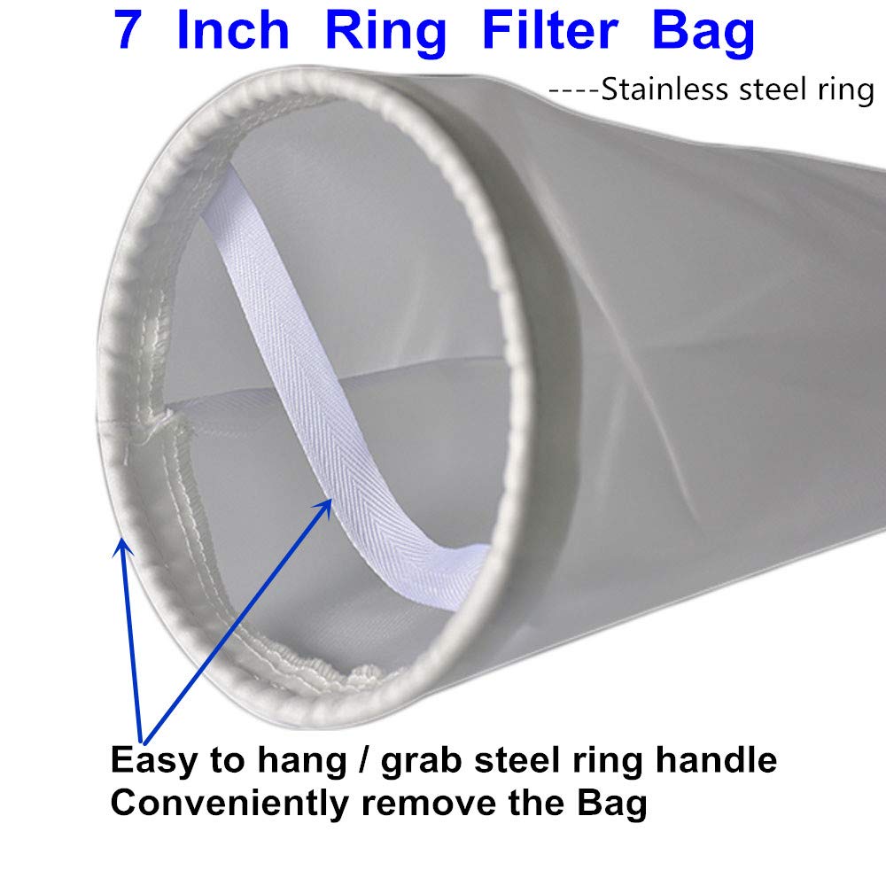 7Inch Ring 200 Micron Nylon Monofilament Mesh Filter Bag,7" x 32" Liquid Filter Sock