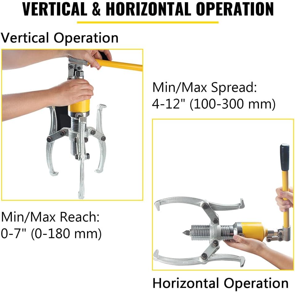 Hydraulic Gear Puller, 15 Ton Max. Capacity Hydraulic Puller, 2 or 3 Jaws Bearing Hub Separator, 3.9"- 11.8"
