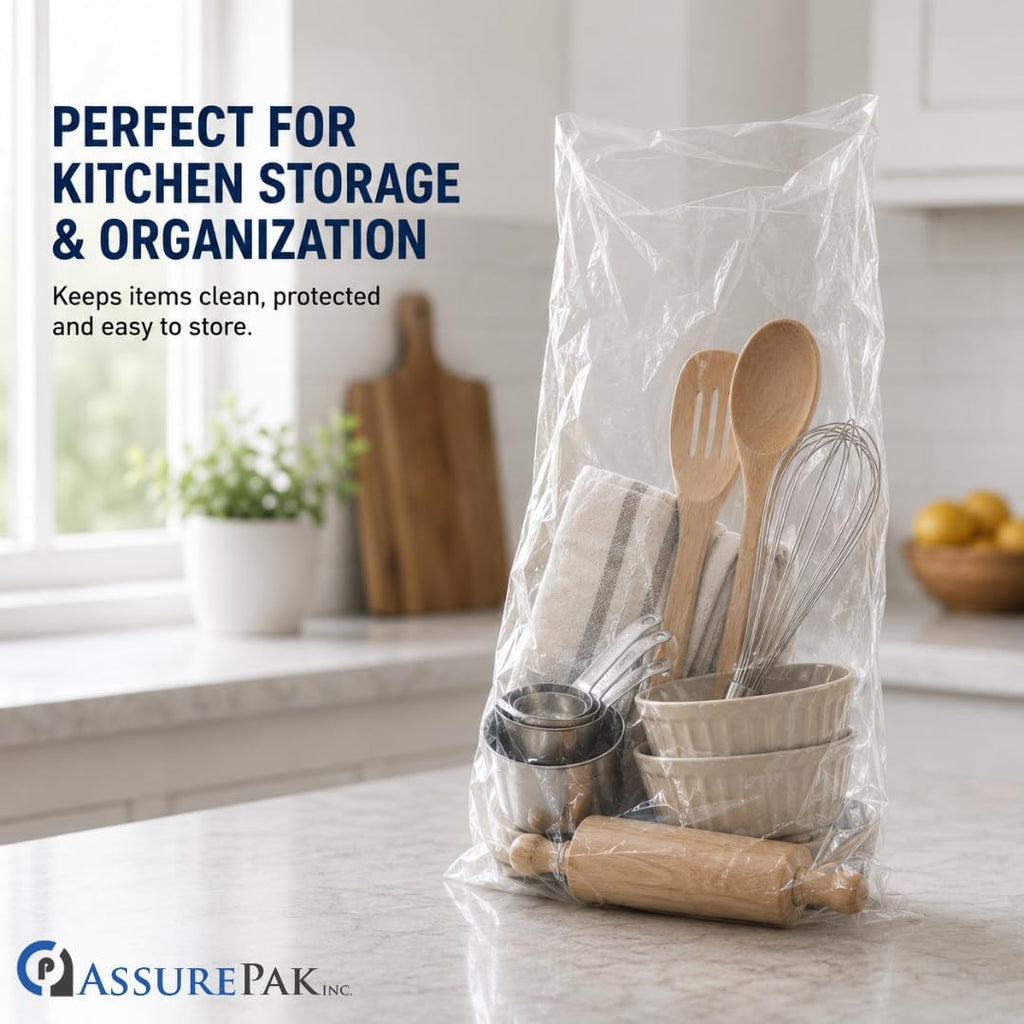 Clear Flat Poly Bags, 12" x 8" x 30", 1.45 Mil, 250 Count