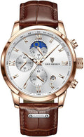 Men Casual Waterproof Roman Numerals Leather Band Analog Quartz Wristwatches with Chronograph Calender Business Watch