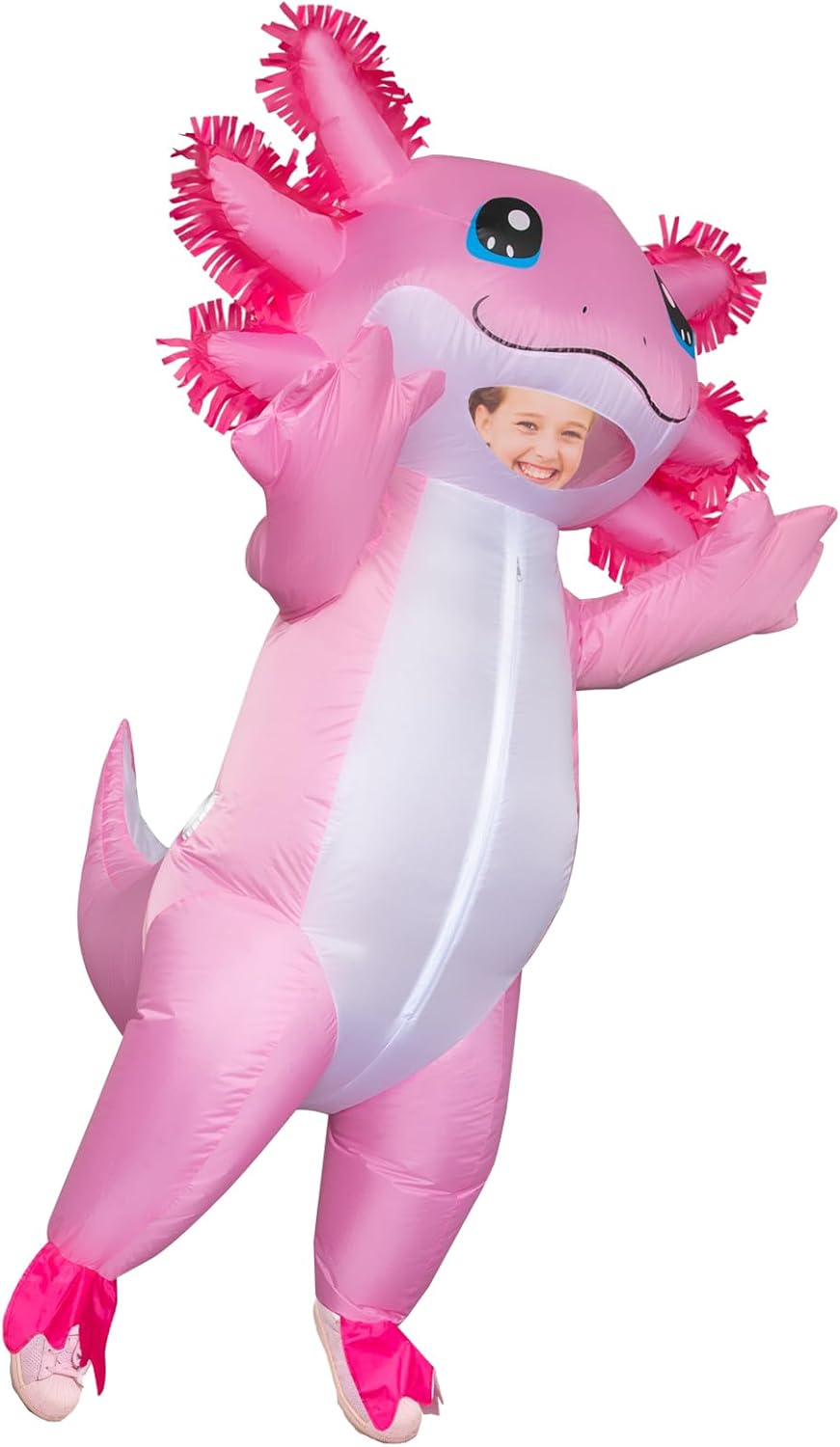 Inflatable Axolotl Costume for Kids Halloween Kid Blow Up Costume Deluxe Pink Costumes for Girls Boys Cosplay Party
