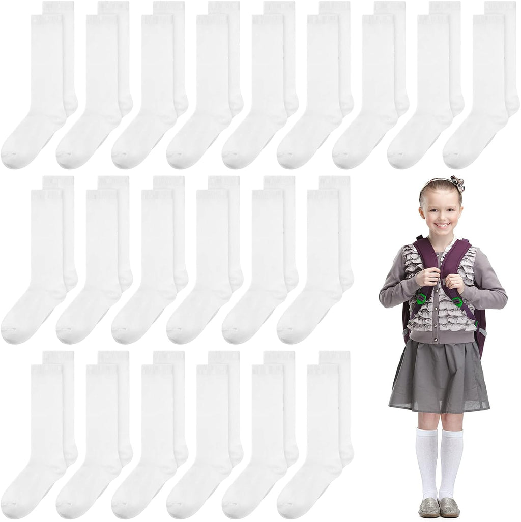 24 Pairs Girls White Knee High Socks School Uniform Seamless Long Socks Stockings Kids Lovely Dressy Soft Girls