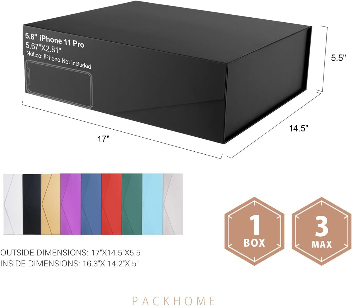 Extra Large Black Gift Box Magnetic Lid 17x14.5x5.5in