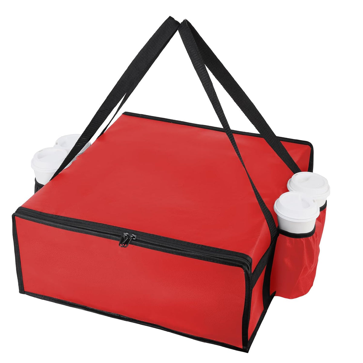 Pizza Bags for Delivery with 4 Cup Holder, 20" x20" x8", Red, 1-Pack