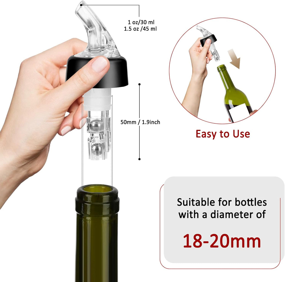 Automatic Measured Bottle Pourer - Quick Shot Spirit Liquor Pour Spouts with Dust Caps for Wine Cocktail Beverages