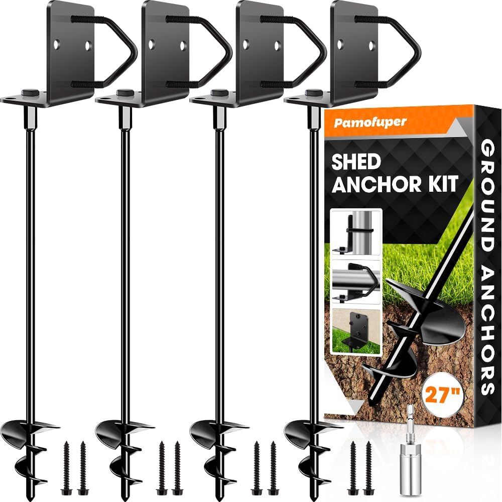 Ground Anchors Shed Anchors 27" Set of 4 Trampoline Stakes | Screw in Heavy Duty Mobile Home - Storage Shed Anchor