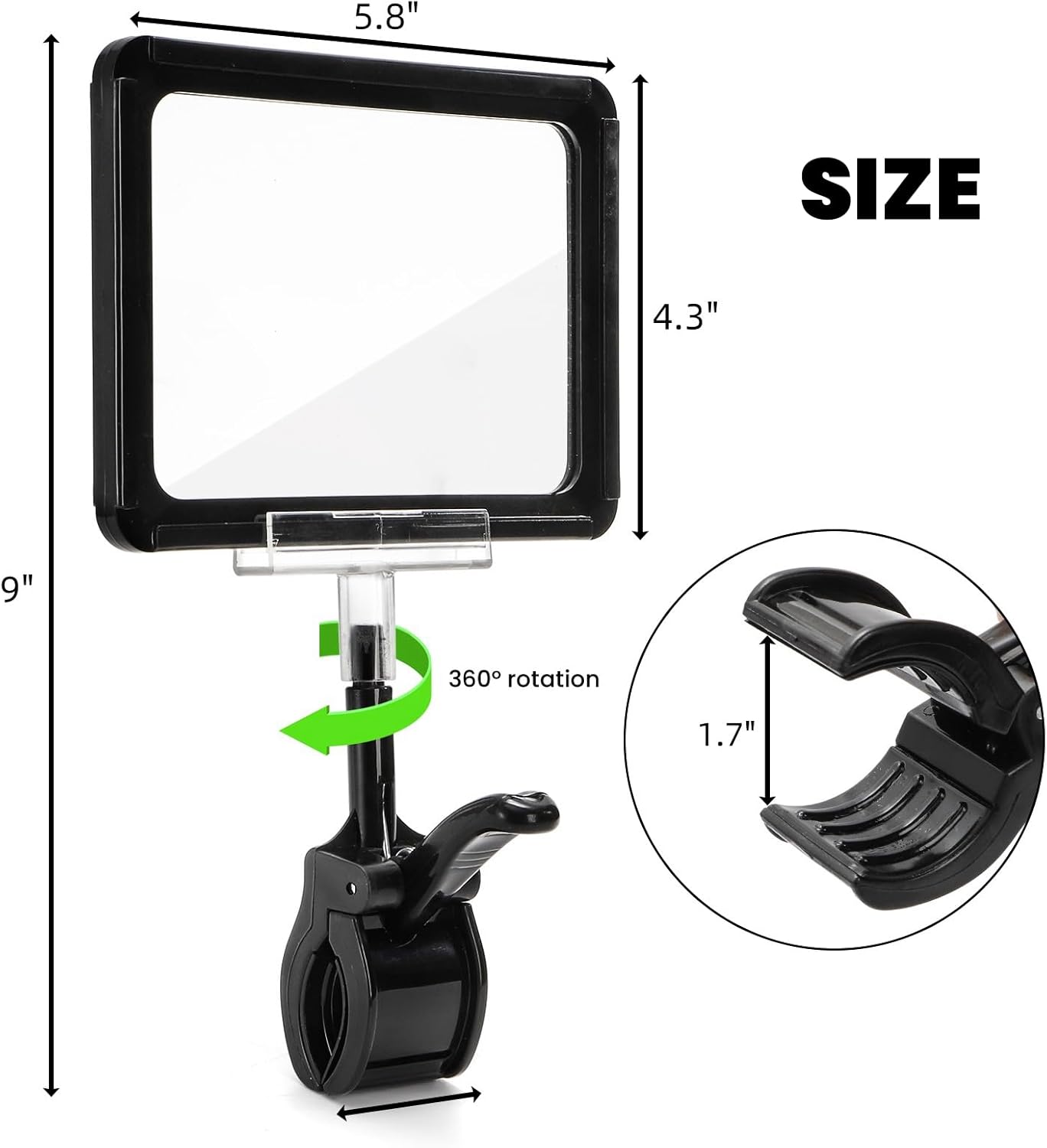 10 Pack Acrylic Sign Holder with Clamp, Rotating Clip Pop Swivel Sign with PVC Card Protector, Double Head Sale Signs