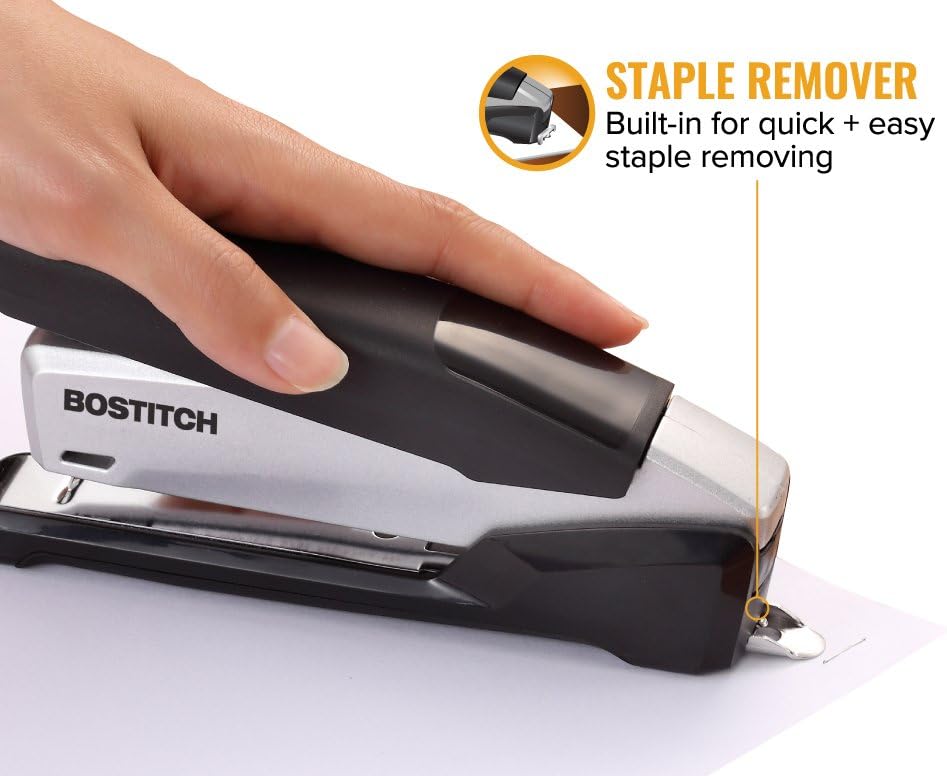 Office Executive Metal Desktop Stapler, 3 in 1 Spring Powered Stapler, One Finger, Staple Storage Compartment &