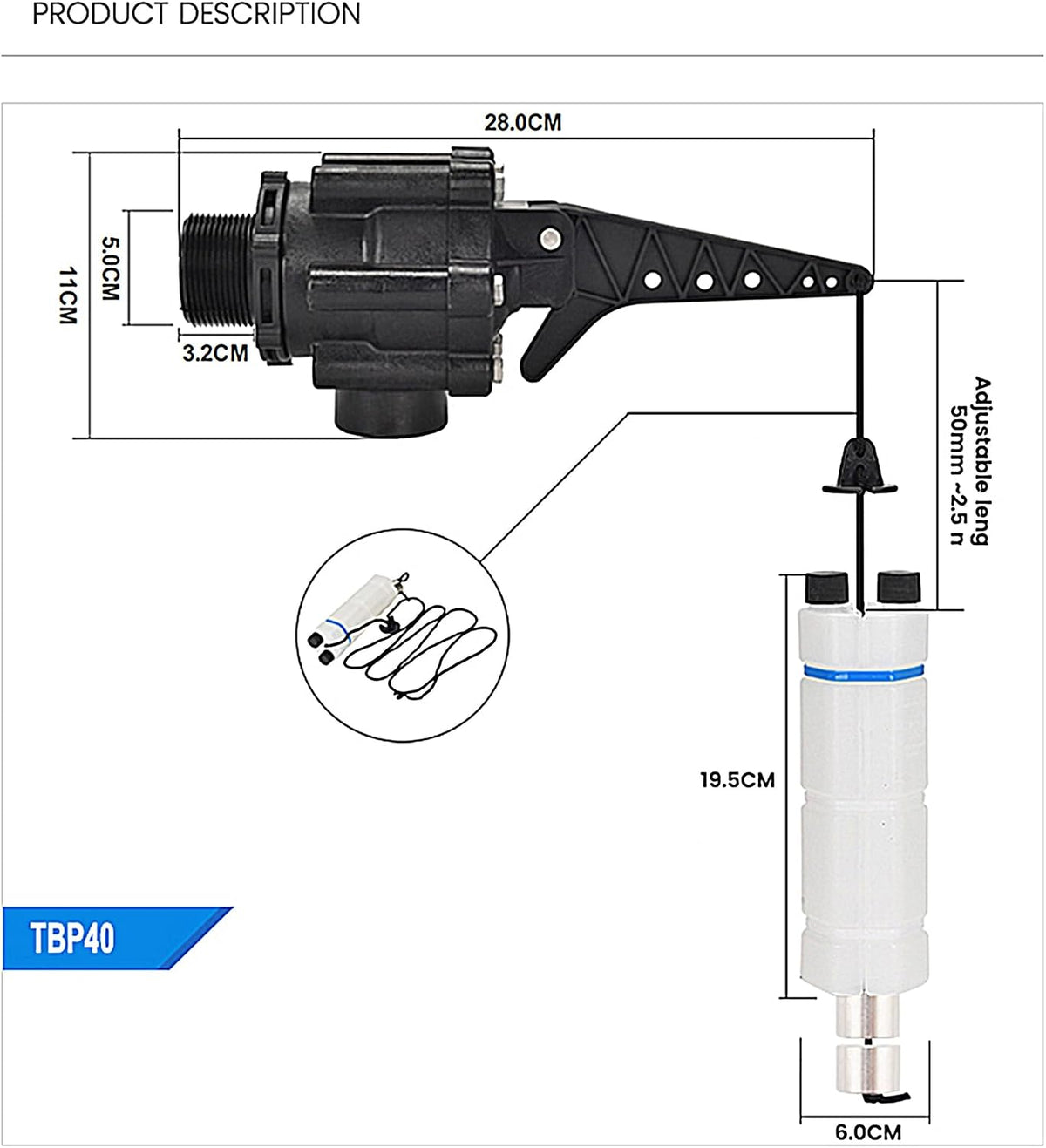 Tankbuddy Valve Plus, with Adjustable Weights for Efficient Drainage, Float Valve Double Water Level, High Flow Large Water Discharge (1.5'')