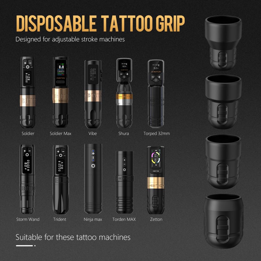 Soldier P3 42MM Disposable Tattoo Grips - 12Pcs Professional Tattoo Rubber Grip Cover with Click Adjust System Supply