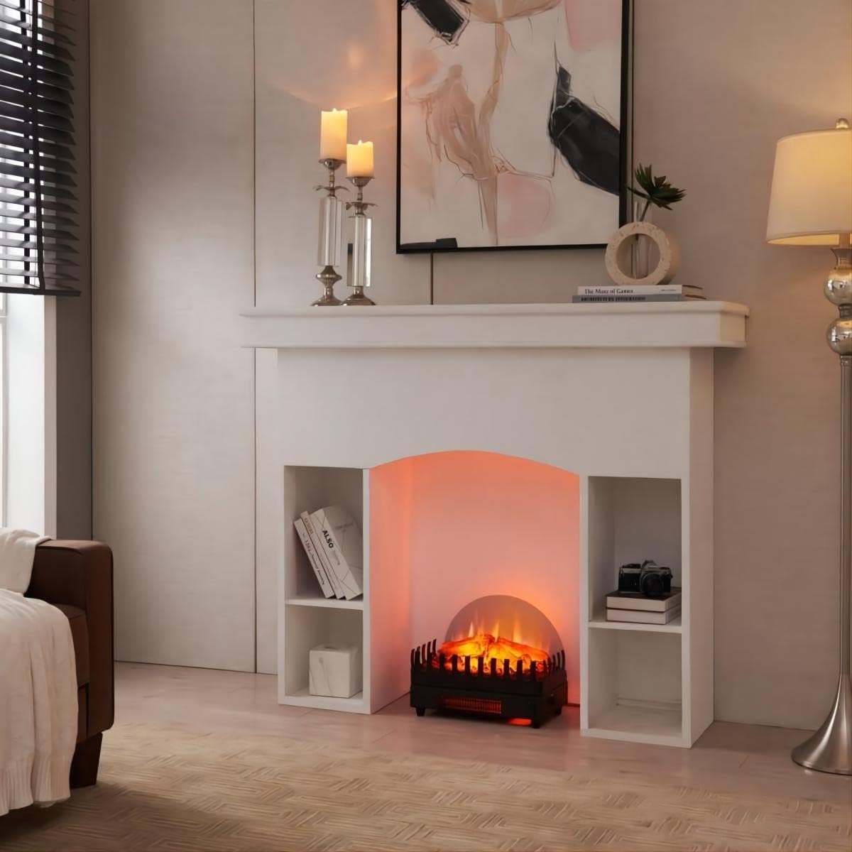 Electric Fireplace Log Heater, 16" Fireplace Inserts with Realistic Ember Bed, Thermostat, 750/1500W, Black