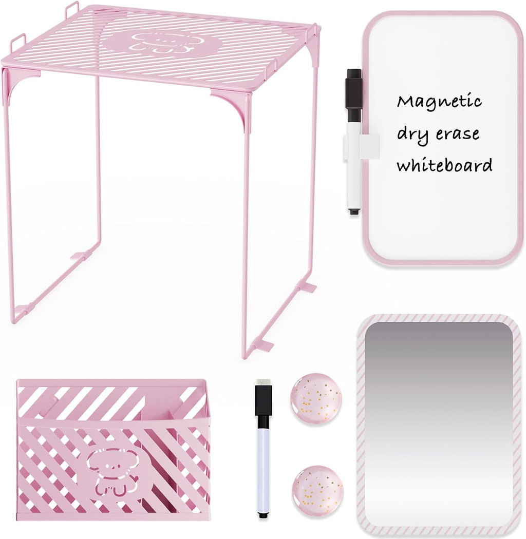 Cute Locker Accessories with Locker Shelf, Magnetic Mirror, Magnetic Pen Holder, Magnetic Small Whiteboard, Back to