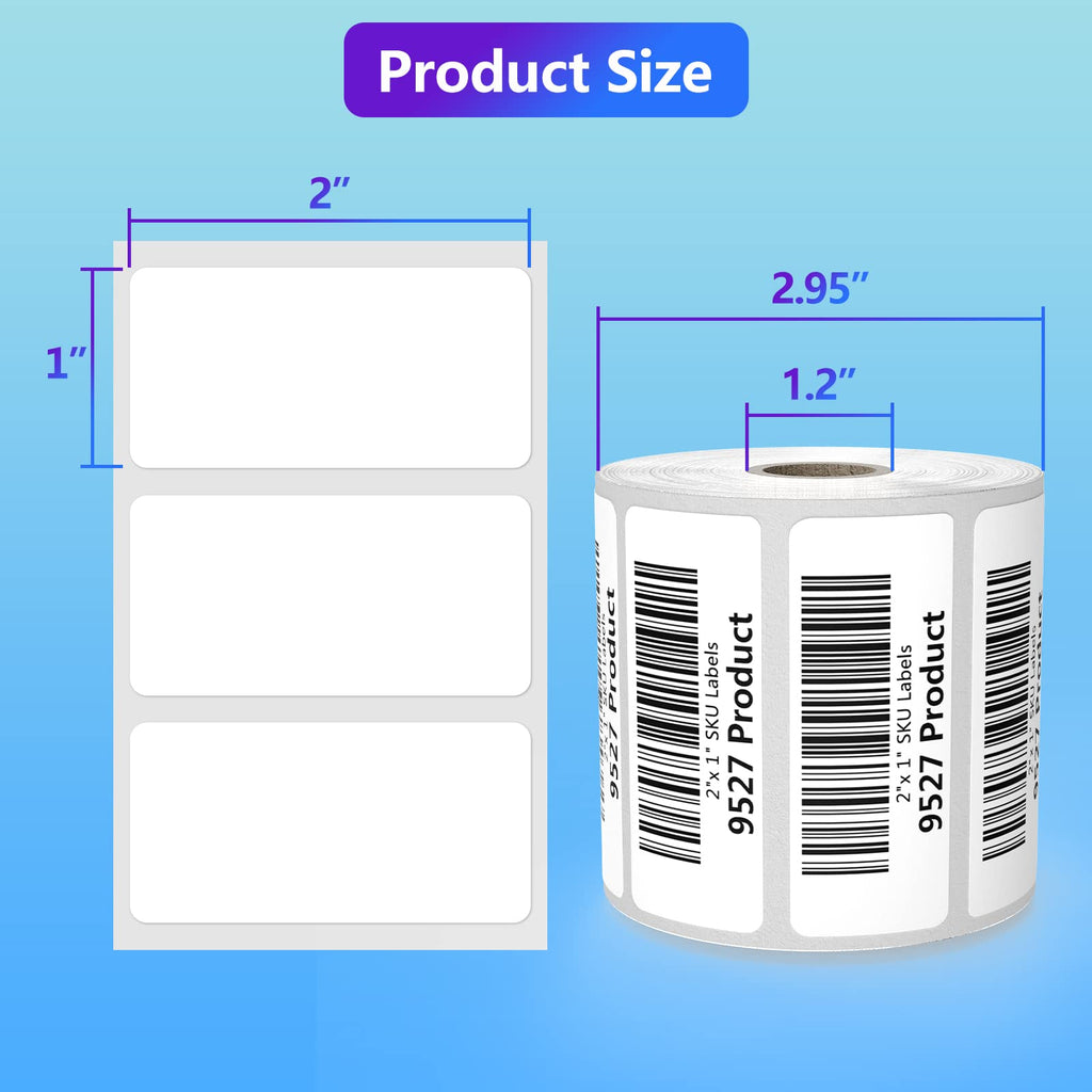 2" x 1" Sticker Labels, 12,000 Direct Thermal Labels, 12 Rolls