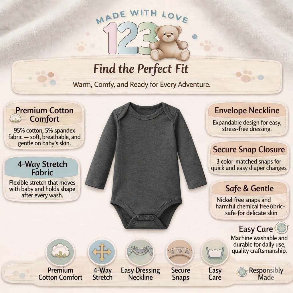 Baby Long-Sleeve Bodysuits Multipack, Boy Girl, Newborn to 24M