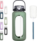 64oz Glass Water Bottles with Straw Time Marker Half Gallon Large Motivational Water Bottle with Silicone Sleeve 2