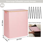 160L Double Laundry Basket Hamper with Lid & Removable Bags, Pink