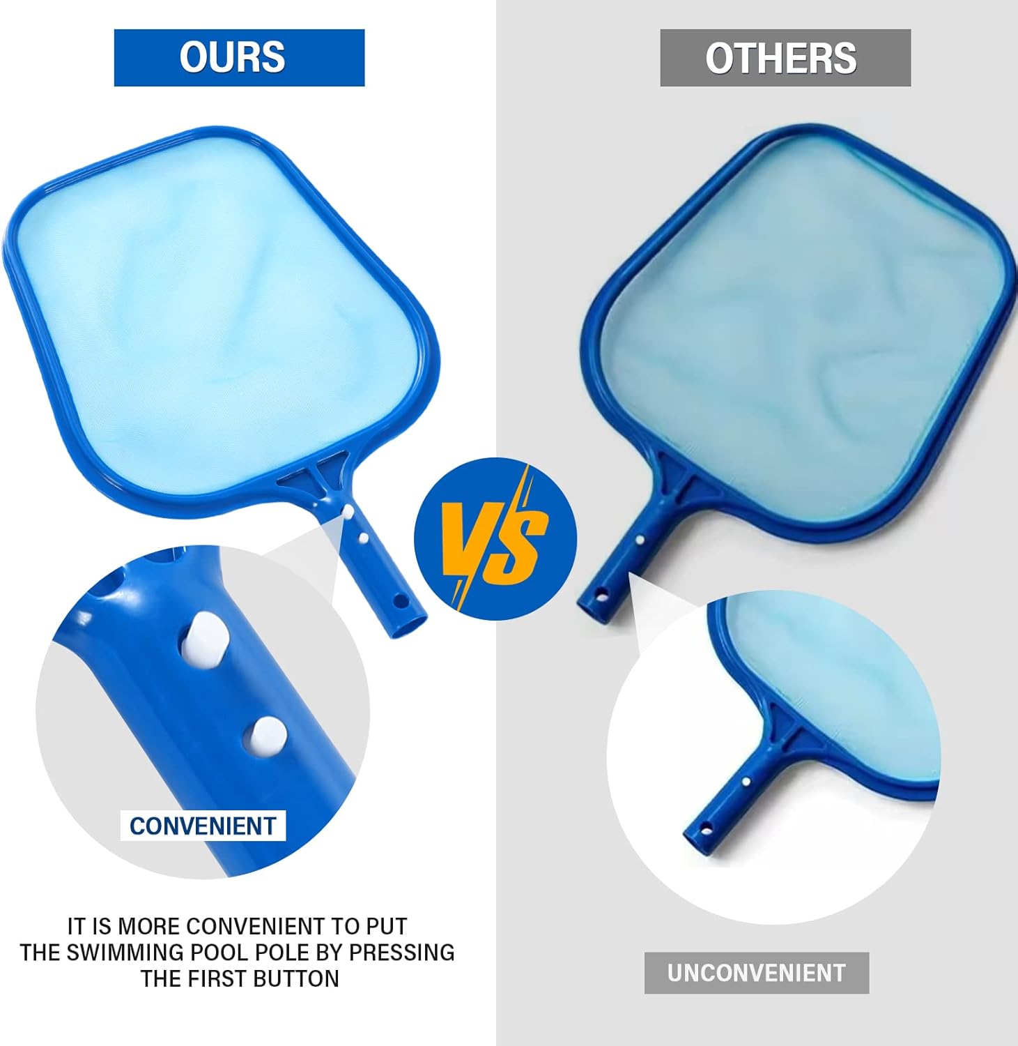 Pool Skimmer - Pool Net with Solid Plastic Frame, Skimmer Net with Fine Mesh Net, Pool Net for Cleaning Leaf of