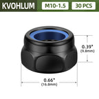 30 PCS M10-1.5 Nylon Insert Locknuts, Standard Metric Thread Self-Lock Nylon Inserted Hex Lock Nuts, Black Coating